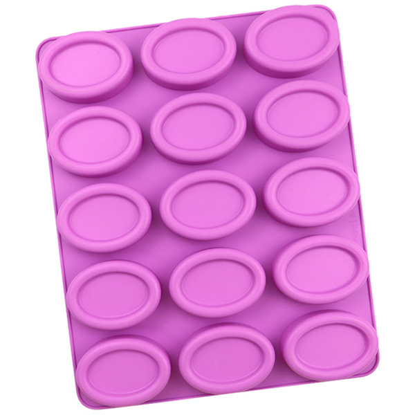 15 Cavities Oval Silicone Soap Mold Purple Circular DIY Candle Resin Making Set Chocolate Jelly Biscuit Cake Ice Mould
